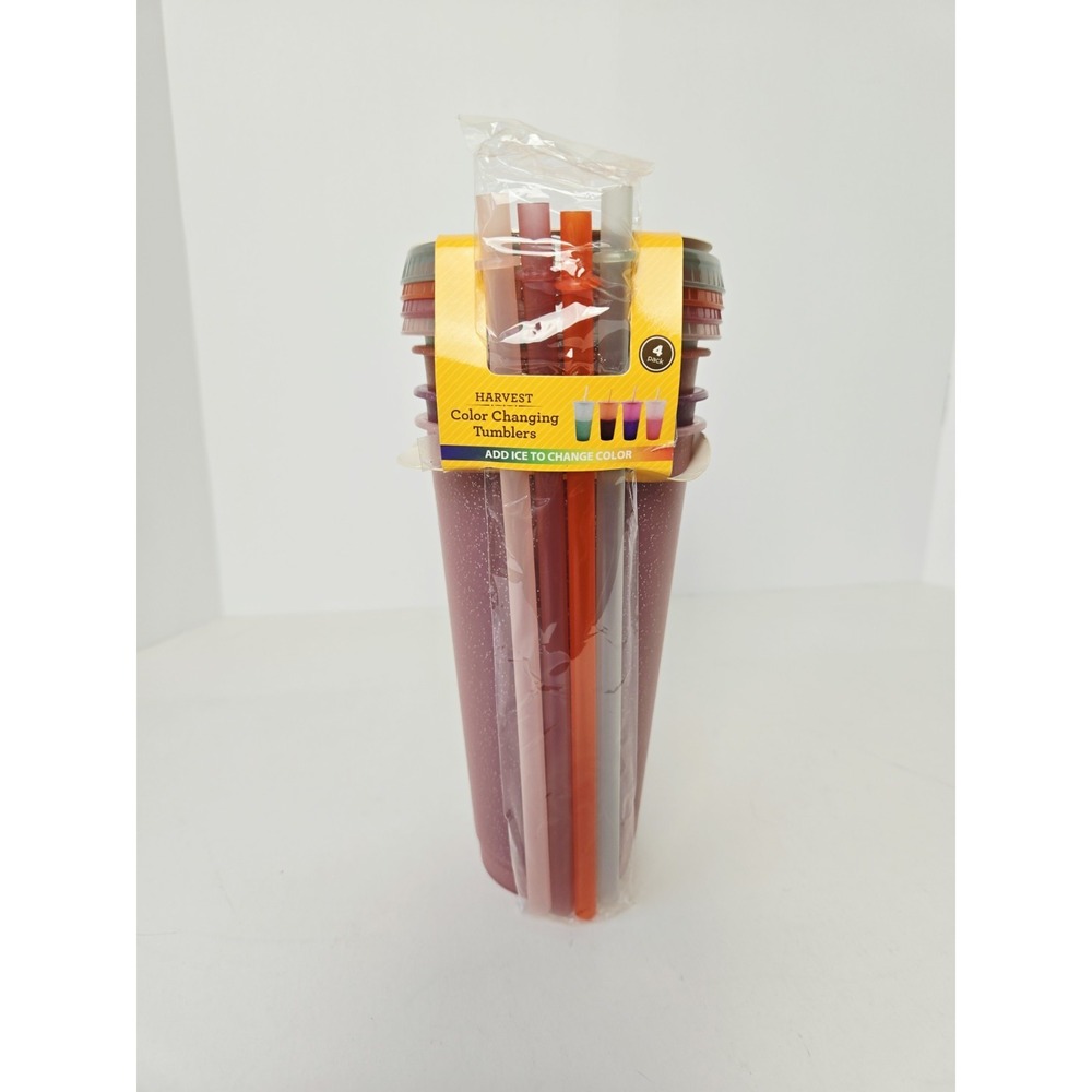 Harvest Autumn Fall Color-Changing Tumbler Lid Straw Set 4 Pack 25 oz Reuseable
